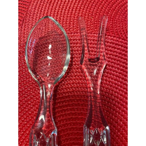 Vintage Anchor Hocking Wexford Pattern Glass Fork Spoon Salad Server Set - Picture 3 of 8